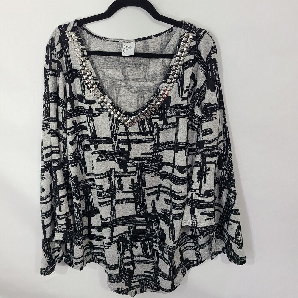Just My Size 1X Graphic 3/4 Sleeve‎ Round Neckline Fluid Drape Tunic Top Shirt
